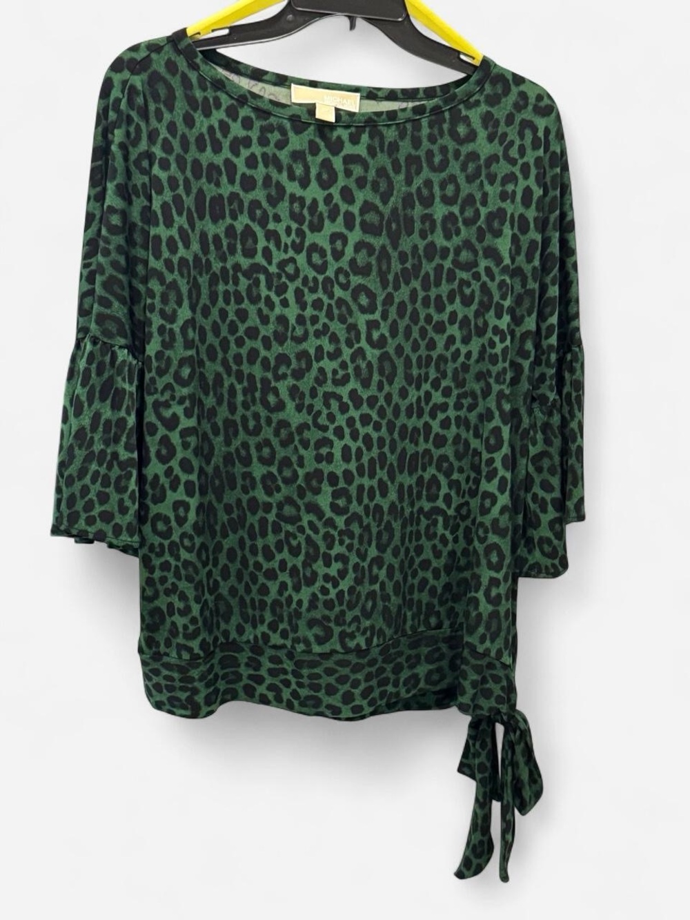 Michael Kors Green Leopard Print Bell-Sleeve Blouse